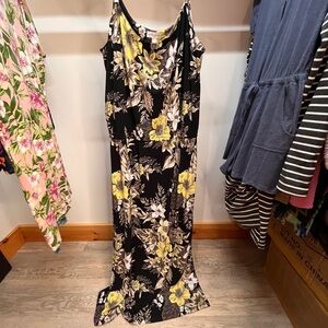 Susan Graver Black Maxi Dress with Yellow and Cream Floral Print